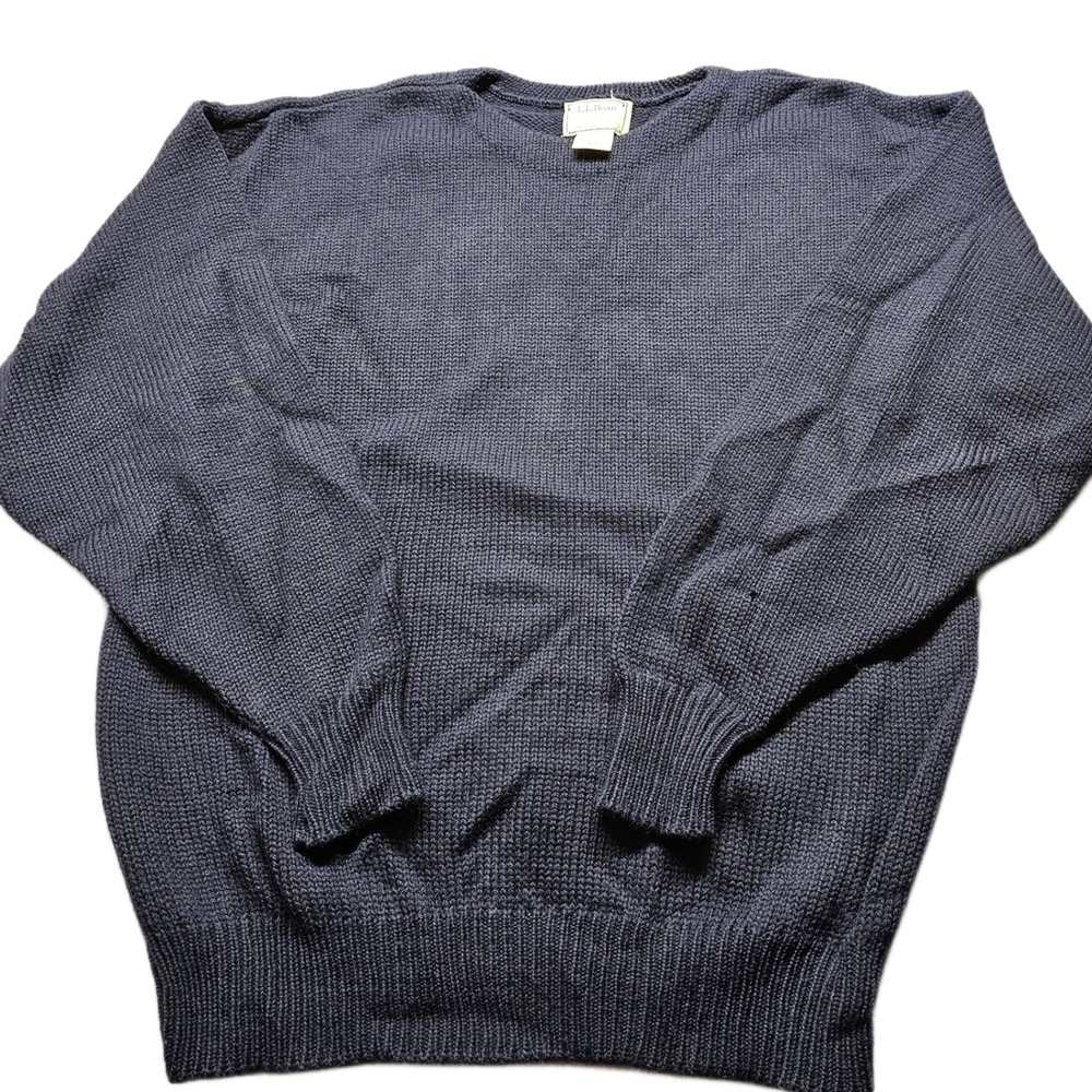L.L. Bean Sweater Mens Large Navy Wool Knitted Long Sleeve Crew Neck Pullover